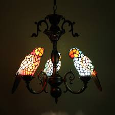 I changed my dining room light fixture today! Stained Glass Chandelier Glass Parrot Shade European Pastoral Retro Style Bedroom Living Room Dining Room Light 3 Lights