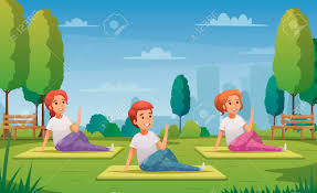 And you can do it at home, at a yoga studio, or in the park. Kids Yoga Background With Training In Park Symbols Cartoon Vector Illustration Royalty Free Cliparts Vectors And Stock Illustration Image 132791395