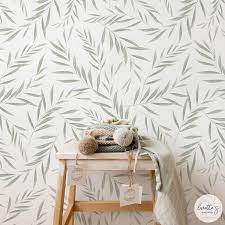 Fern Leaves Nursery Removable Wallpaper Minimal Design Baby Etsy Removable Wallpaper Nursery Room Wallpaper Kids Room Wallpaper