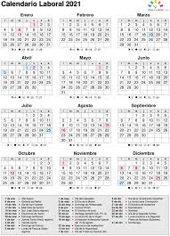 Página con los calendarios laborales correspondientes a 2021. Calendario Laboral Ano 2021 Espana