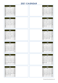 While each calendar has its own usages and functions, the calendar of a city is much more complex. 2021 Blank Yearly Calendar Template Vertical Design Free Printable Templates