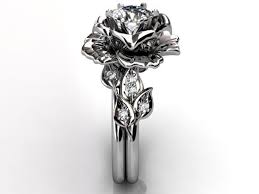 14k White Gold Diamond Unusual Unique Flower Engagement Ring Etsy Floral Engagement Ring White Gold Diamonds Flower Engagement Ring