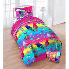 Twin Size Comforter Bedding Trolls Rainbows 4 Piece Bed Sheet Set Girls Bedroom Toddler Bed Set Kids Bedding Sets Bed In A Bag