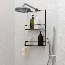 caddy de douche en metal noir fixation dessus de paroi en verre etagere douche deco douche accessoires salle de bain
