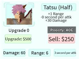 Maybe you would like to learn more about one of these? Tatsu Half Natsu Roblox All Star Tower Defense Wiki Fandom