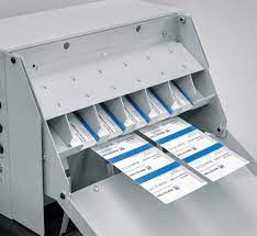 To use, first open the front tray, then move the two edge guides out. Gc210 Desktop Business Card Slitter Martin Yale Industries