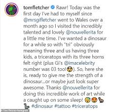 The creakers is now out in paperback. Tom Fletcher Reveals New Triceratops Tattoo Inspired By I M A Celeb Winning Wife Giovanna Gm Newshub