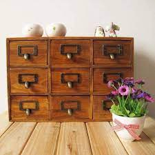 Retro 9 Drawer Storage Box Wooden Storage Cabinet Wooden Storage Jewelry Storage Cabinet