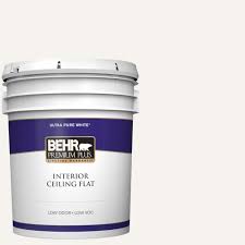 It is low voc and resists the growth of mildew, so it's suitable for kitchens and bathrooms, and other spaces. Behr Premium Plus 5 Gal Ultra Pure White Ceiling Flat Interior Paint 55805 The Home Depot