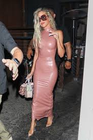 Khloé Kardashian Borrows Kims Latex Nude Dress for a Night Out