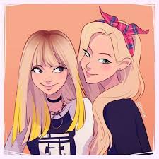Black And Pink Cartoon Kpop Lisa And Blackpink Image Girls Cartoon Art Cartoon Girl Drawing Cartoon Art Styles