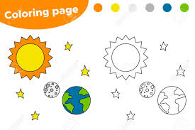Download earth coloring page pdf. Printable Coloring Page With Solar System Cartoon Sun Earth Royalty Free Cliparts Vectors And Stock Illustration Image 120361499