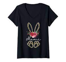 Amazon.com: Womens Mami Bunny Leopard Flowers Matching Family Cute Easter  V-Neck T-Shirt : Clothing, Shoes & Jewelry