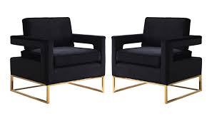 Removable seat cushion and loose back cushion. Black Velvet Gold Steel Base Accent Chairs 2pcs Meridian Furniture 511 Noah 511black Set 2