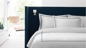 Housse De Couette Satin De Coton Blanc Bourdon Cobalt Parure De Lit Housse De Couette Parure De Lit Blanche