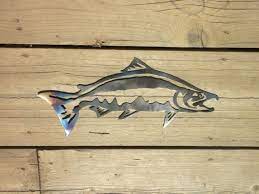 16 Inch Salmon Trout Fish Alaska Heat Colored Metal Steel Etsy Metal Fish Wall Art Steel Art Fish Wall Art