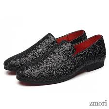 Black Glitters Sparkles Mens Oxfords Loafers Dress Shoes Flats Loafers Men Black Glitter Shoes Mens Prom Shoes