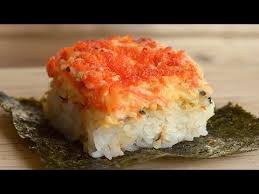 Sushi Bake Cheesy Salmon Kani Recipe Youtube Sushi Bake Recipes Sushi Recipes