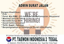 Lowongan kerja pt tiki jalur nugraha ekakurir (jne) hingga 10 posisi. Pin Oleh Lowongan Kerja Tegal Di Loker Pt Taewon Indonesia 2 Tegal November Teknik Komputer Teknik Surat