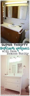 Ikea metod cabinets painted slate grey and used as a floating bathroom vanity. Thrifty Bathroom Makeover With An Ikea Hemnes Vanity The Happy Housie