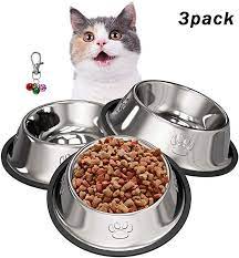 Petsvv 3 Pack Cat Bowls Stainless Steel Non Skid Pet Food Bowl For Small Dog Cat Kitten Puppy Review Food Animals Cat Food Bowl Stainless Steel Dog Bowls