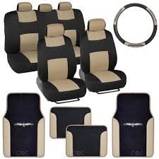 14pc Car Seat Covers Set Full Bench Black Beige W Pu Leather Carpet Floor Mat Car Seat Cover Sets Carseat Cover Grey Seat Covers