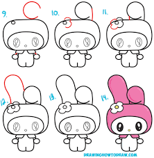 How To Draw Kawaii Chibi My Melody From Hello Kitty A Cute Bunny With A Hood On Easy Steps Drawing Lesson How To Draw Step By Step Drawing