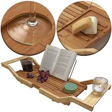 Luxury bamboo bath bridge tub caddy tray rack bathroom shelf, slim design, extendable durable bamboo and metal material in exquisite workmanship for many years use can be placed on bathtub for holding items for ipad, tablet, books. Luxe Bamboo Bathtub Tray Caddy Adjustable Organizer W Book Reading Rack Wine Glass Candle Holder Bathroom Accessories Bath Rayvoltbike Com