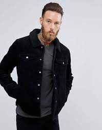 Asos Borg Lined Cord Jacket In Black Asos