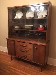 1960s china cabinets have been made for many years, and versions that date back to the 20th century alongside those produced as recently as the 20th century. Walnut Bassett Furniture China Cabinet Circa 1960s Went Home With Me For 90 Also Pictured Thrifted Pyrex And Corelle Pieces Thriftstorehauls