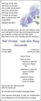 Overleden Nel Tromp Van Den Berg 4 03 1945 12 02 2020