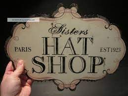 Primitive Vintage Antique Style Tin Hat Shop Folk Art Trade Merchant Sign Primitives Photo Vintage Hat Boxes Hat Shop Funky Hats