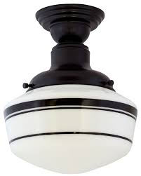 Intermediate Schoolhouse Semi Flush Mount Light Small Shade 100 Black Triple Stripe 100 Blac Flush Mount Lighting School House Lighting Semi Flush Lighting