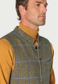 Ballater Olive Herringbone Check Harris Tweed Countryman Gilet