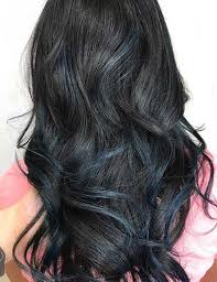 This picture demonstrates silver hair highlights on the fringe. 69 Stunning Blue Black Hair Color Ideas