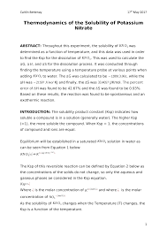 Thermodynamics Of The Solubility Of Potassium Nitrate Studocu