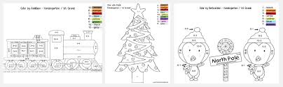 Color by number addition workseets. Free Christmas Color By Number