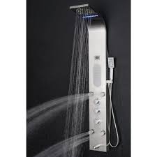 Akdy 59 In 4 Jet Massage Spray Shower Panel System In Stainless Steel With Rainfall Mist Led Shower Head And Shower Wand Sp0122 Shower Panels Led Shower Head Shower Heads