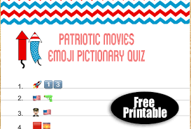 I love the game memory! Free Printable Patriotic Movies Emoji Pictionary Quiz