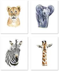 The safari decorating theme is all about using accents, furniture, ornaments, wall color, and window treatments that depict a safari theme. A2 Safari Theme Nursery Wall Art Set Of 4 Watercolor African Baby Animals Paintings Wildlife Zoo
