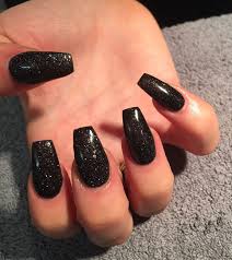 Coffin Black Acrylic Nails With Glitter Black Coffin Nails With Aphrodite Glitter Finish Black Nails With Glitter Black Coffin Nails Nails