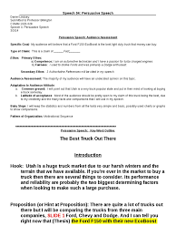 Key word outline 11/15/06 i. Persuasive Speech Outline Ford Motor Company Wheeled Vehicles