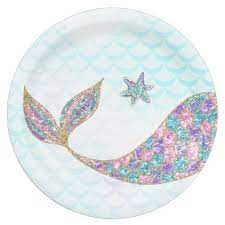Glitter Mermaid Tail Paper Plates Under The Sea Paper Plate Zazzle Com In 2021 Mermaid Sticker Mermaid Plates Mermaid
