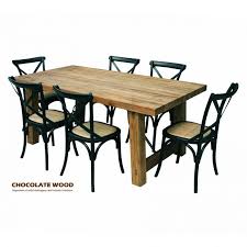 King Wood Solid Timber Dining Set With 6 Black Cross Back Dining Chairs Outdoor Suitable
