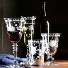 Stacking wine glasses come in clear, green and blue, and nest together to maximize your cabinet space in your boat, home or beach cottage. Vintage Etched Red Wine Glasses Set Of 4 Williams Sonoma