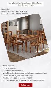 Peoria Solid Wood Large Square Dining Table Chair Set For 8 People Square Dining Tables Large Square Dining Table Round Dining Room Sets