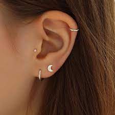 A Mini Star Engraved Crescent Moon Stud Piercing Beautifully Handcrafted In 925 Sterling Silver T Earings Piercings Double Stud Earrings Heart Earrings Studs