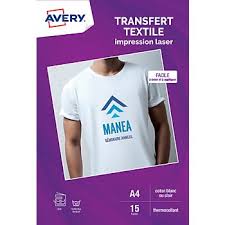 Pour le transfert d'une impression sur du tissu, s'applique avec un fer à repasser, laver à l'eau froide, couleur: Papier Avery 15 Transferts T Shirt Blancs Clairs A4 Boulanger