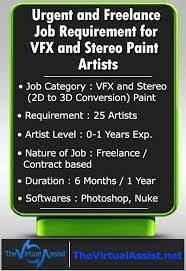 Outsourcing Prep Projects Of Vfx And Stereo Paint 2d To 3d Conversion Freelancing Jobs Job Freelance Contract