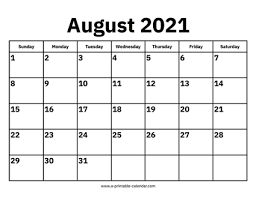 Free printable august calendar for you to organize your entire year's events schedule, timetable as well as class cancellations, or even just for amusement. August 2021 Calendars Printable Calendar 2021
